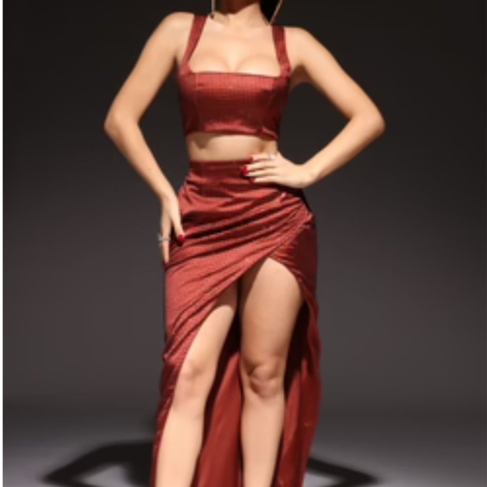 Alisha Embellished Maxi Skirt Set - Brown